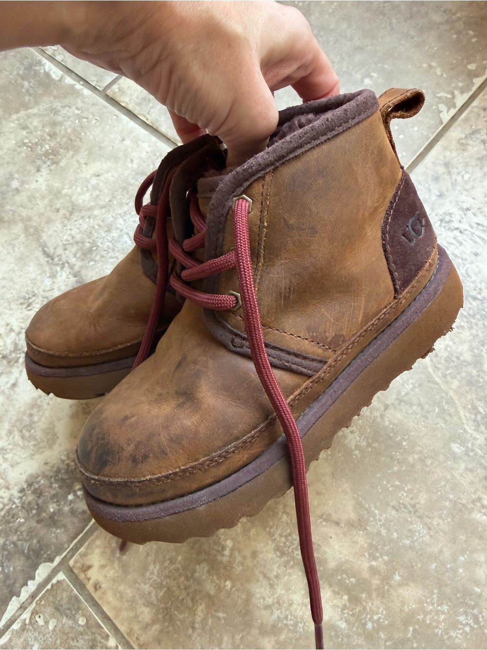 UGG Baby Boy Brown Leather Lace-Up Ankle Boots